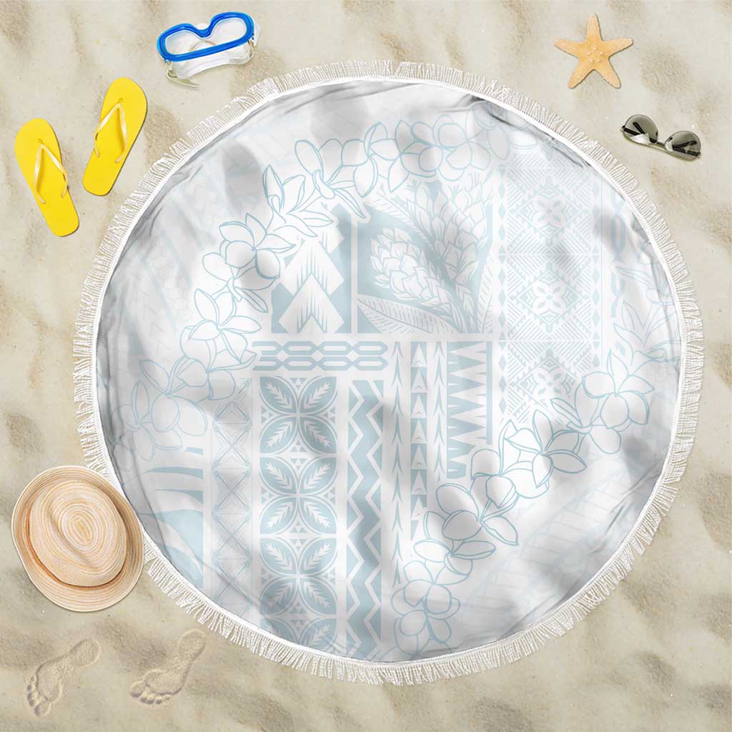 Samoa Lotu Tamaiti Mamanu Siapo Beach Blanket Off White Plumeria LT7 One Size 150cm Baby Blue - Polynesian Pride