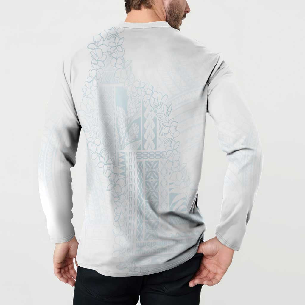 Samoa Lotu Tamaiti Mamanu Siapo Button Sweatshirt Off White Plumeria LT7 - Polynesian Pride