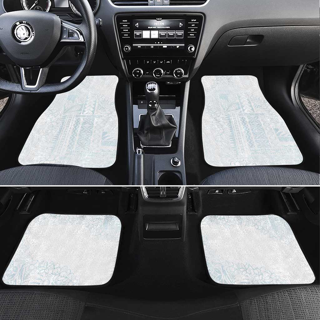Samoa Lotu Tamaiti Mamanu Siapo Car Mats Off White Plumeria LT7 Set 4pcs Baby Blue - Polynesian Pride