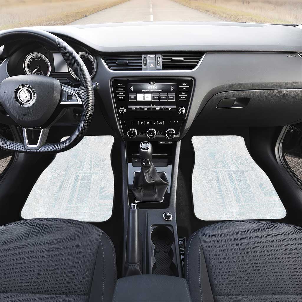 Samoa Lotu Tamaiti Mamanu Siapo Car Mats Off White Plumeria LT7 Set 2pcs - Front Baby Blue - Polynesian Pride
