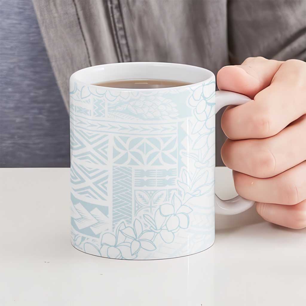 Samoa Lotu Tamaiti Mamanu Siapo Ceramic Mug Off White Plumeria LT7 - Polynesian Pride