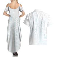 Samoa Lotu Tamaiti Mamanu Siapo Couples Matching Summer Maxi Dress and Hawaiian Shirt Off White Plumeria - Polynesian Pride
