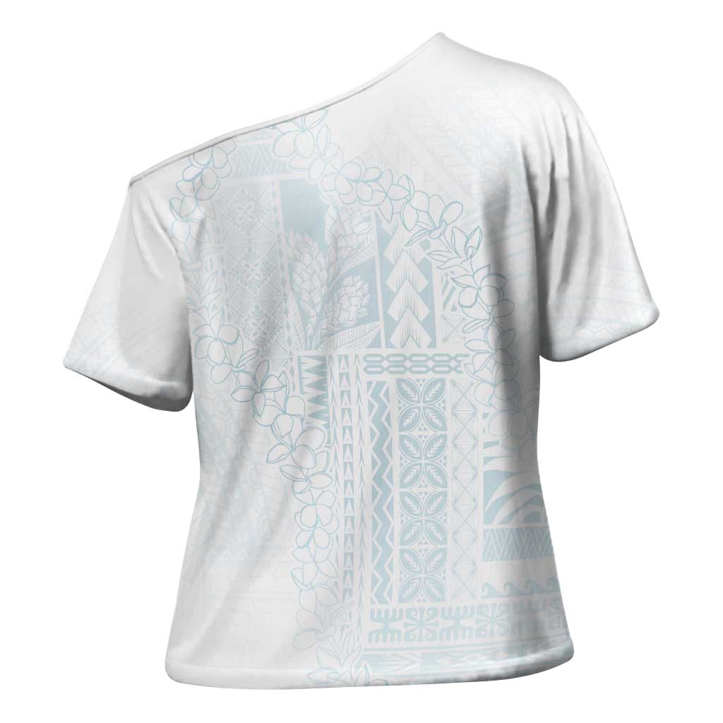 Samoa Lotu Tamaiti Mamanu Siapo Cross Shoulder Shirt Off White Plumeria LT7 - Polynesian Pride