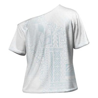 Samoa Lotu Tamaiti Mamanu Siapo Cross Shoulder Shirt Off White Plumeria LT7 - Polynesian Pride