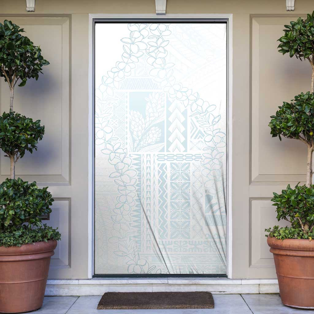 Samoa Lotu Tamaiti Mamanu Siapo Door Cover Off White Plumeria LT7 Baby Blue - Polynesian Pride