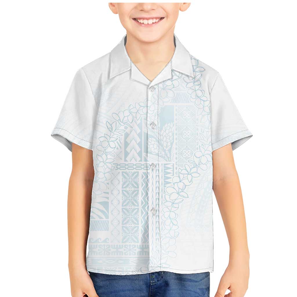 Samoa Lotu Tamaiti Mamanu Siapo Family Matching Mermaid Dress and Hawaiian Shirt Off White Plumeria - Polynesian Pride