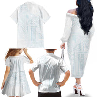 Samoa Lotu Tamaiti Mamanu Siapo Family Matching Off The Shoulder Long Sleeve Dress and Hawaiian Shirt Off White Plumeria - Polynesian Pride