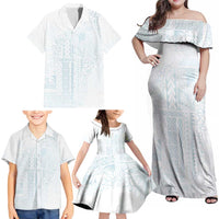 Samoa Lotu Tamaiti Mamanu Siapo Family Matching Off Shoulder Maxi Dress and Hawaiian Shirt Off White Plumeria - Polynesian Pride