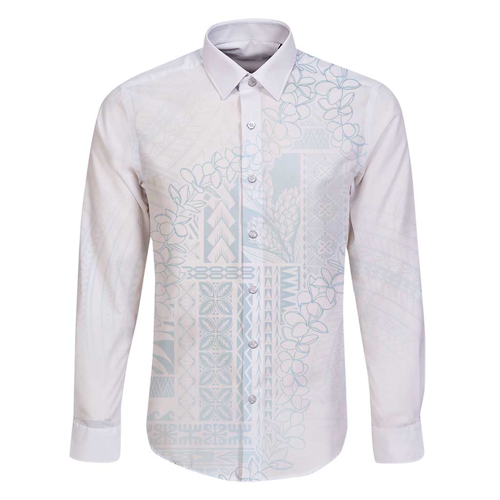 Samoa Lotu Tamaiti Mamanu Siapo Family Matching Off Shoulder Short Dress and Hawaiian Shirt Off White Plumeria - Polynesian Pride