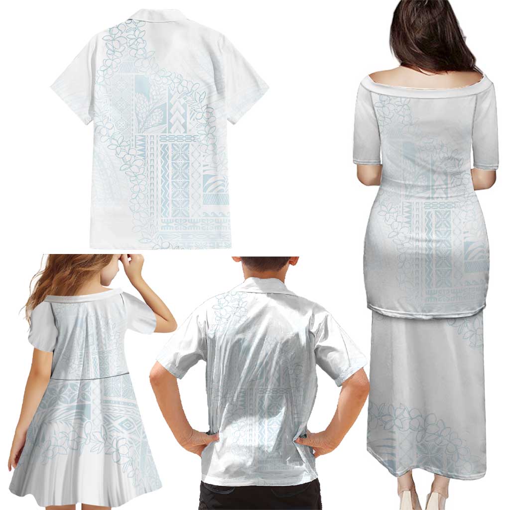 Samoa Lotu Tamaiti Mamanu Siapo Family Matching Puletasi and Hawaiian Shirt Off White Plumeria - Polynesian Pride