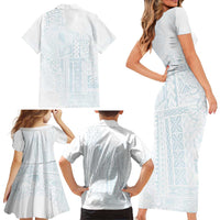 Samoa Lotu Tamaiti Mamanu Siapo Family Matching Short Sleeve Bodycon Dress and Hawaiian Shirt Off White Plumeria - Polynesian Pride