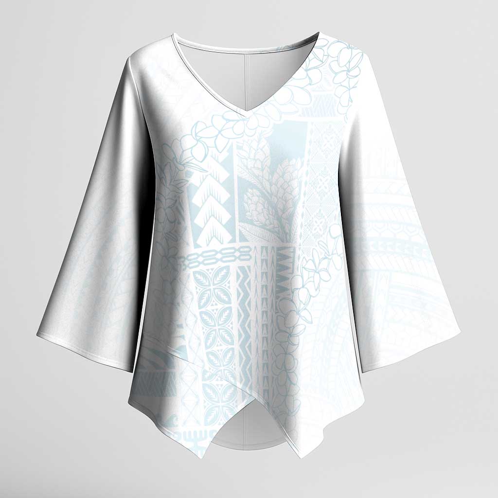 Samoa Lotu Tamaiti Mamanu Siapo Kimono Sleeve Blouse Off White Plumeria LT7 Female Baby Blue - Polynesian Pride