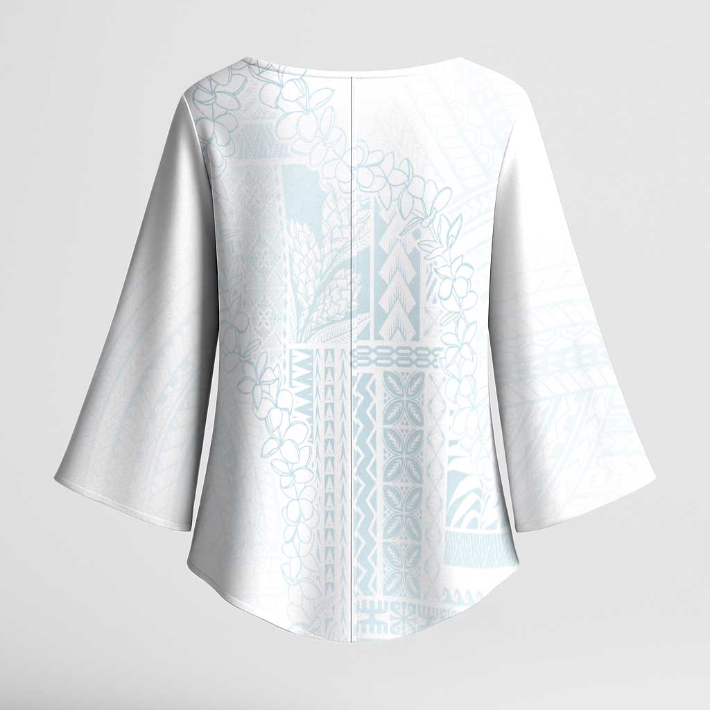 Samoa Lotu Tamaiti Mamanu Siapo Kimono Sleeve Blouse Off White Plumeria LT7 - Polynesian Pride