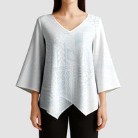 Samoa Lotu Tamaiti Mamanu Siapo Kimono Sleeve Blouse Off White Plumeria LT7 - Polynesian Pride