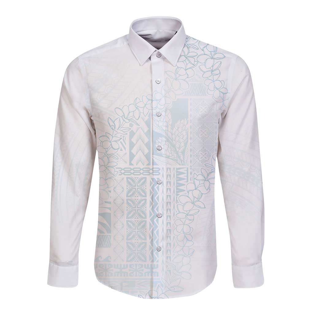 Samoa Lotu Tamaiti Mamanu Siapo Long Sleeve Button Shirt Off White Plumeria LT7 Unisex Baby Blue - Polynesian Pride