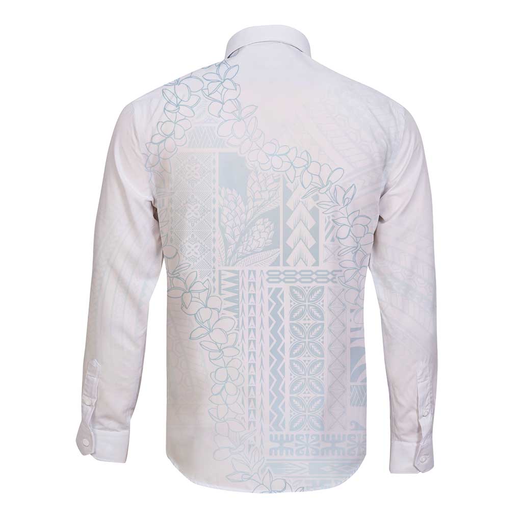Samoa Lotu Tamaiti Mamanu Siapo Long Sleeve Button Shirt Off White Plumeria LT7 - Polynesian Pride