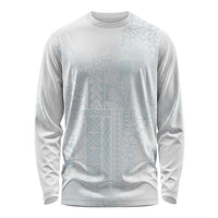 Samoa Lotu Tamaiti Mamanu Siapo Long Sleeve Shirt Off White Plumeria LT7 Unisex Baby Blue - Polynesian Pride