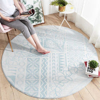 Samoa Lotu Tamaiti Mamanu Siapo Round Carpet Off White Plumeria - Polynesian Pride