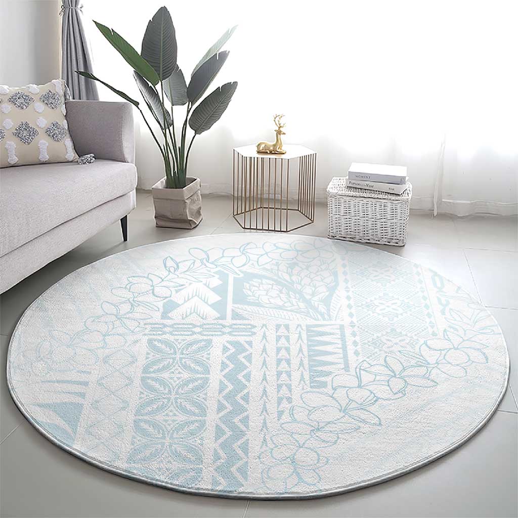 Samoa Lotu Tamaiti Mamanu Siapo Round Carpet Off White Plumeria - Polynesian Pride