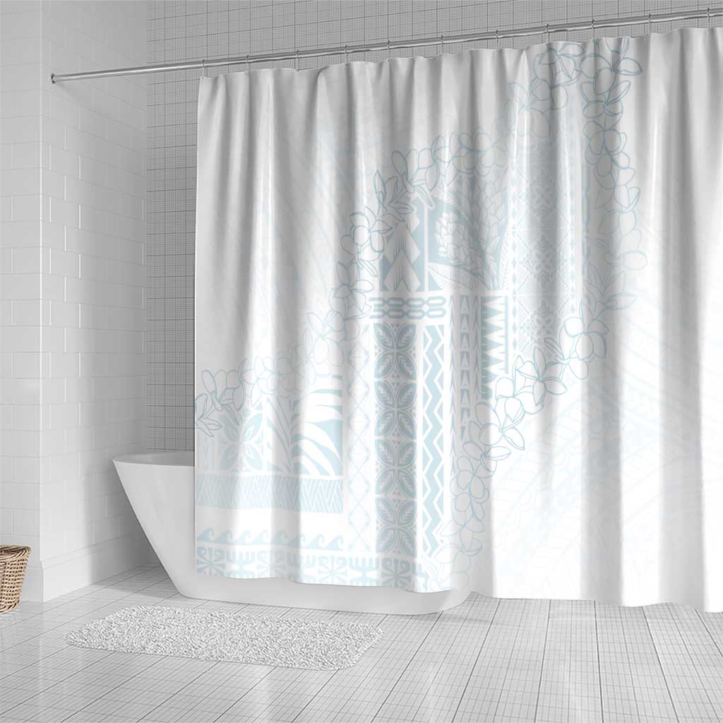 Samoa Lotu Tamaiti Mamanu Siapo Shower Curtain Off White Plumeria - Polynesian Pride