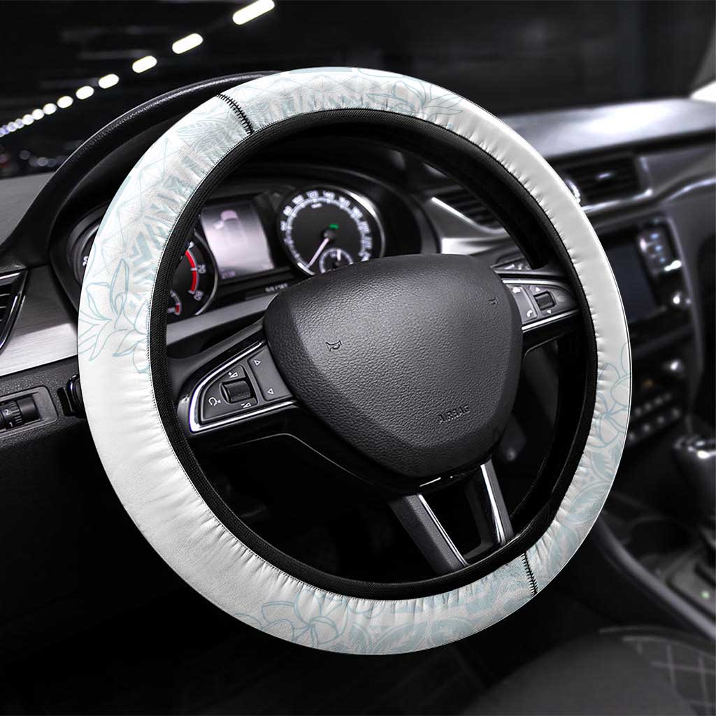 Samoa Lotu Tamaiti Mamanu Siapo Steering Wheel Cover Off White Plumeria LT7 Universal Fit Baby Blue - Polynesian Pride