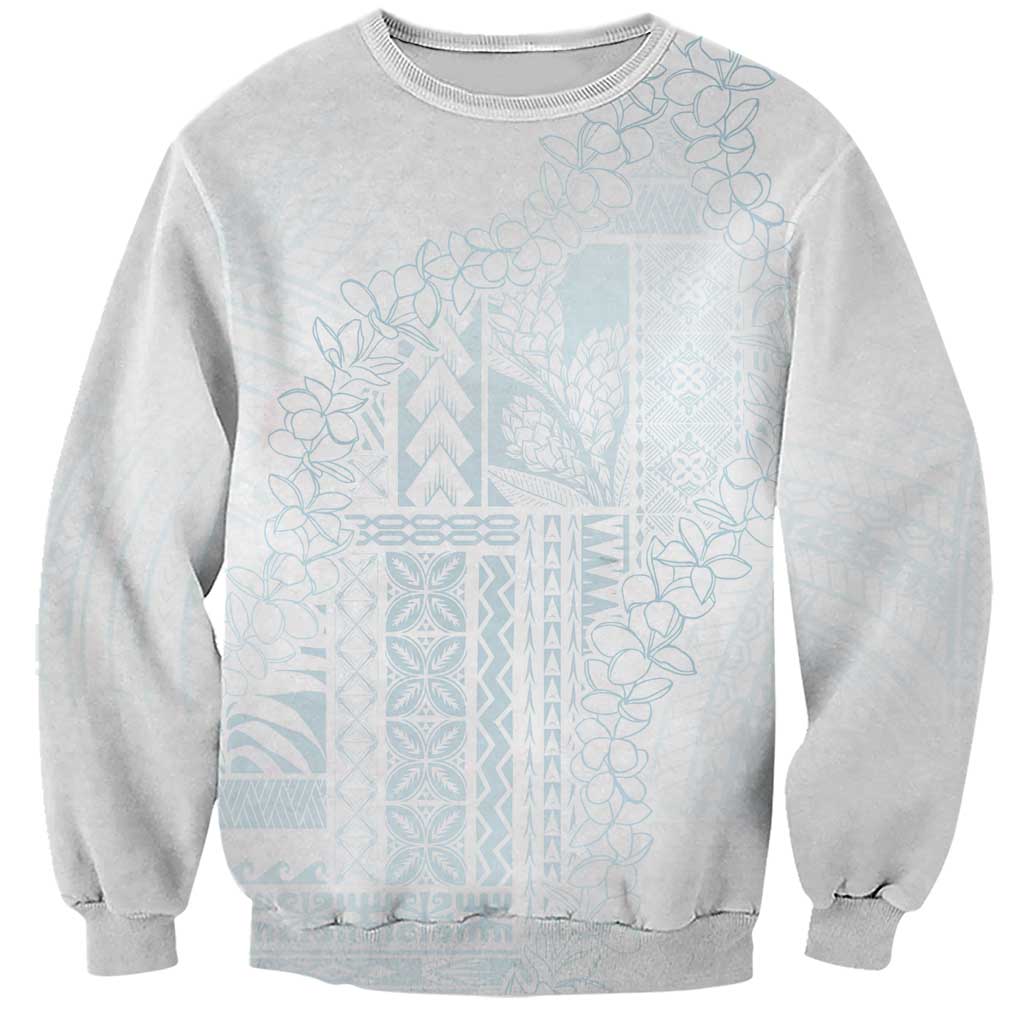 Samoa Lotu Tamaiti Mamanu Siapo Sweatshirt Off White Plumeria LT7 Unisex Baby Blue - Polynesian Pride