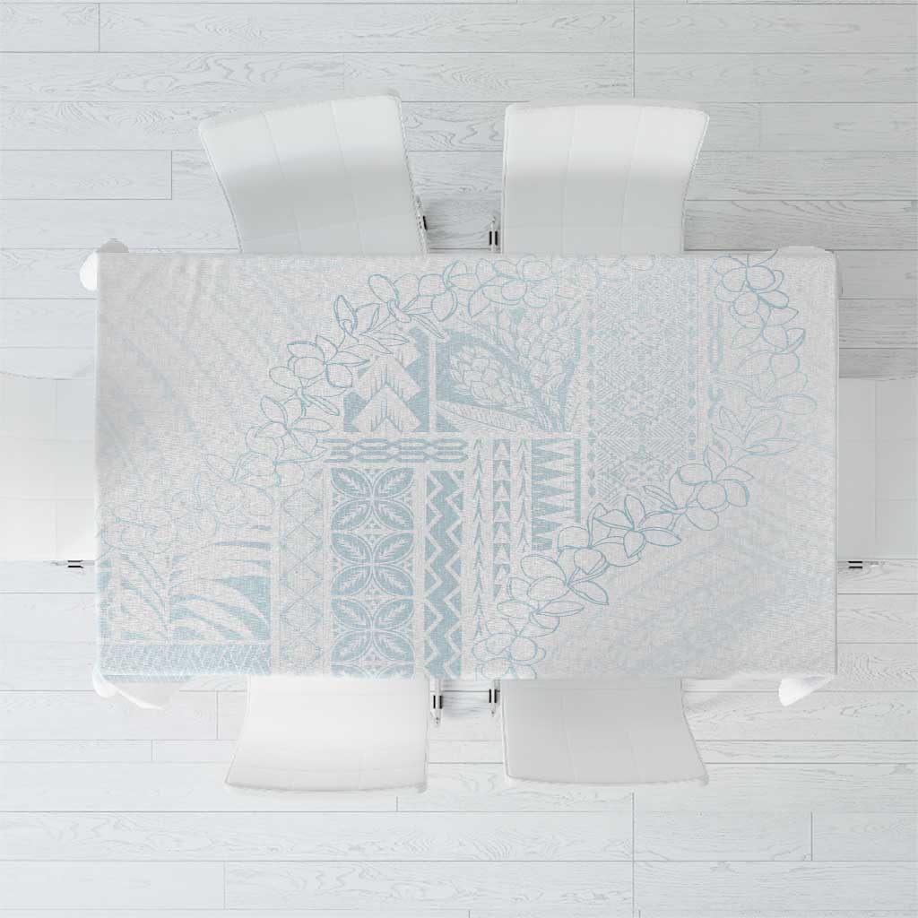 Samoa Lotu Tamaiti Mamanu Siapo Tablecloth Off White Plumeria LT7 Baby Blue - Polynesian Pride
