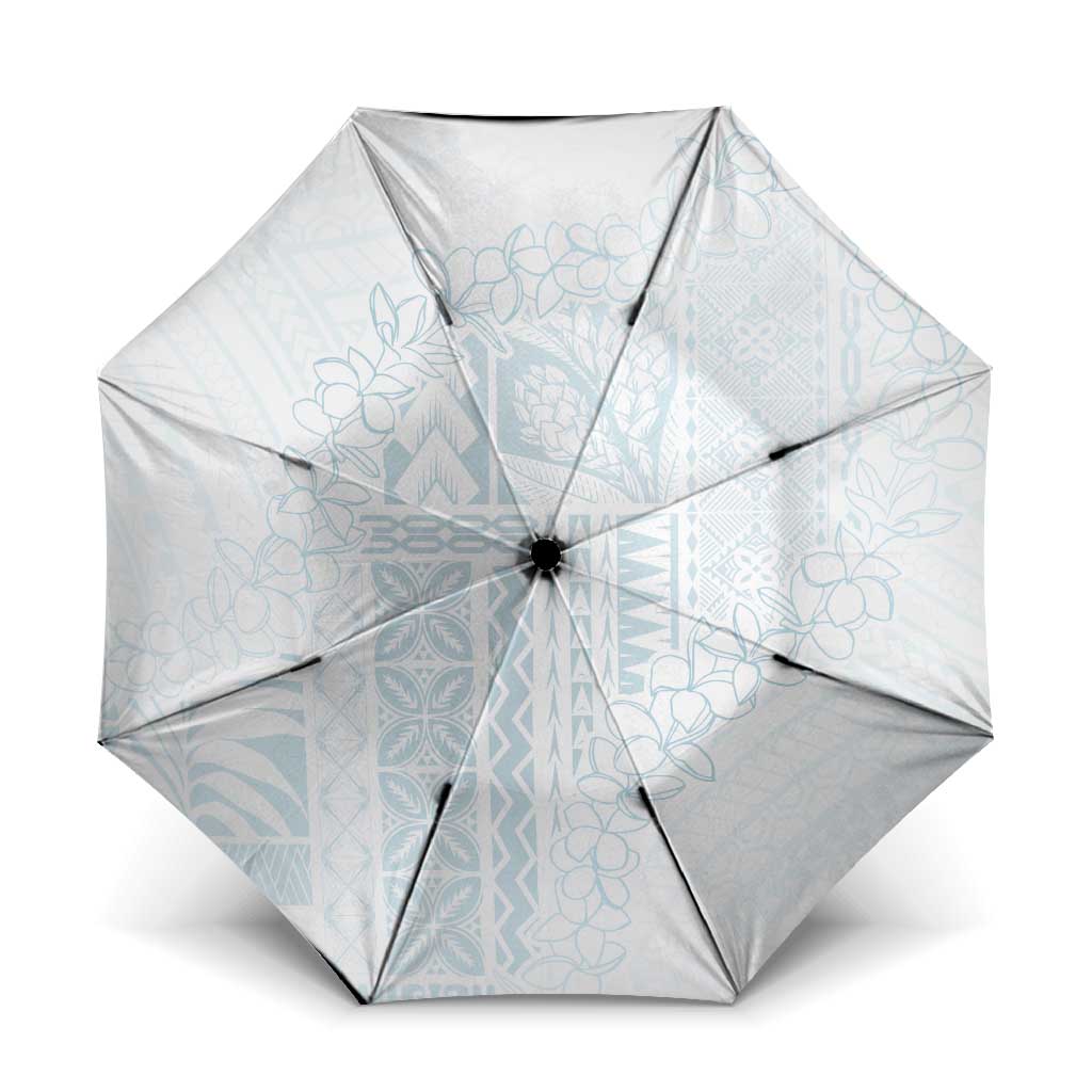 Samoa Lotu Tamaiti Mamanu Siapo Umbrella Off White Plumeria LT7 One Size Folded 11.42 inch Opened Diameter 37.4 inch Baby Blue - Polynesian Pride