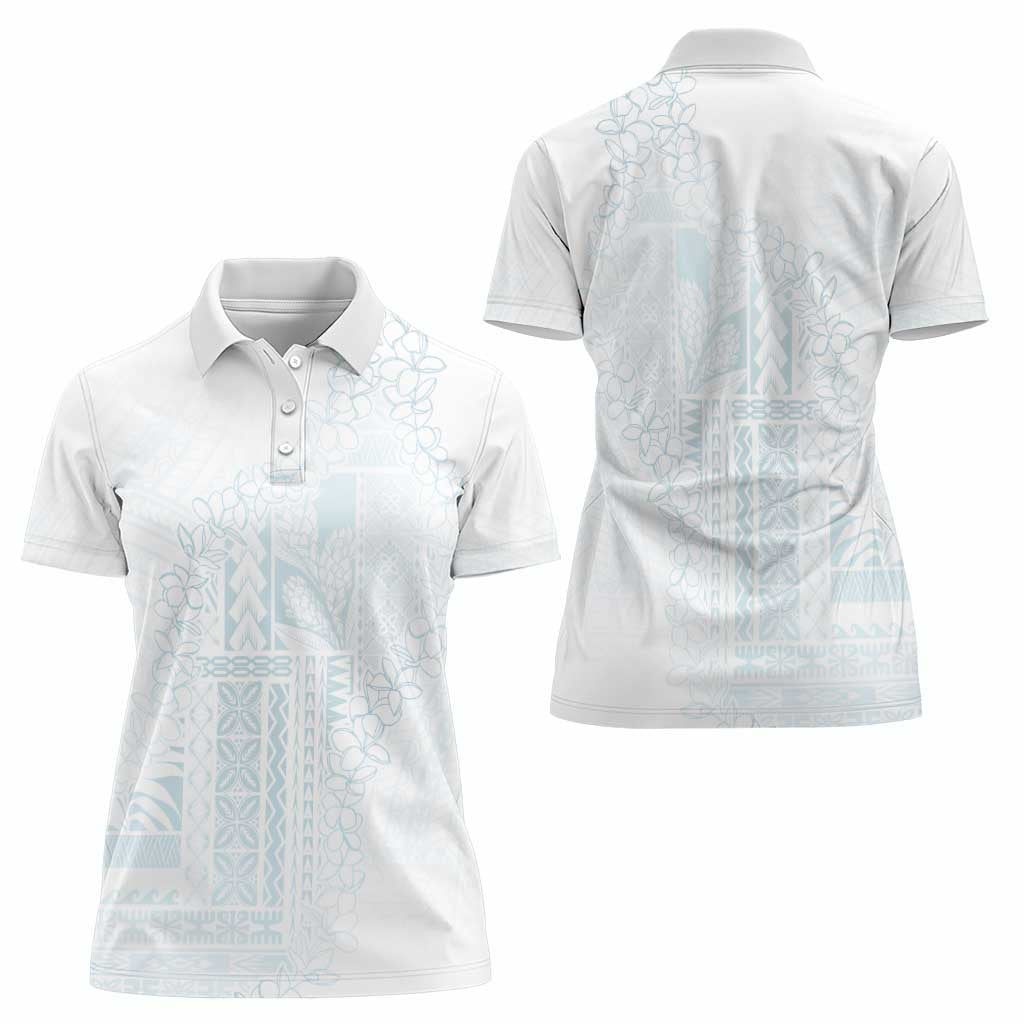 Samoa Lotu Tamaiti Mamanu Siapo Women Polo Shirt Off White Plumeria - Polynesian Pride