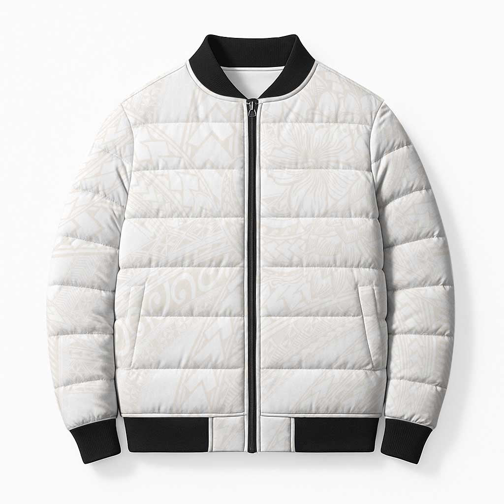 Samoa Lotu Tamaiti Ivory Bomber Puffer Jacket Teuila Tatau LT7 Unisex Ivory - Polynesian Pride