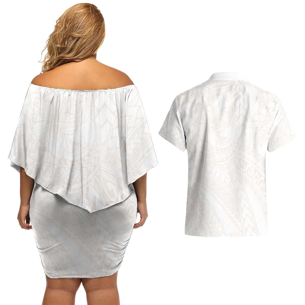 Samoa Lotu Tamaiti Ivory Couples Matching Off Shoulder Short Dress and Hawaiian Shirt Teuila Tatau LT7 - Polynesian Pride