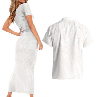 Samoa Lotu Tamaiti Ivory Couples Matching Short Sleeve Bodycon Dress and Hawaiian Shirt Teuila Tatau - Polynesian Pride