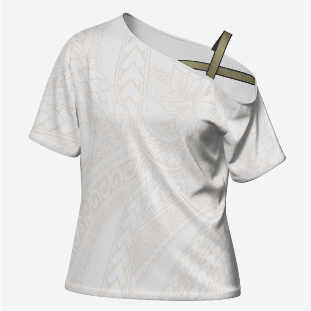 Samoa Lotu Tamaiti Ivory Cross Shoulder Shirt Teuila Tatau LT7 Female Ivory - Polynesian Pride