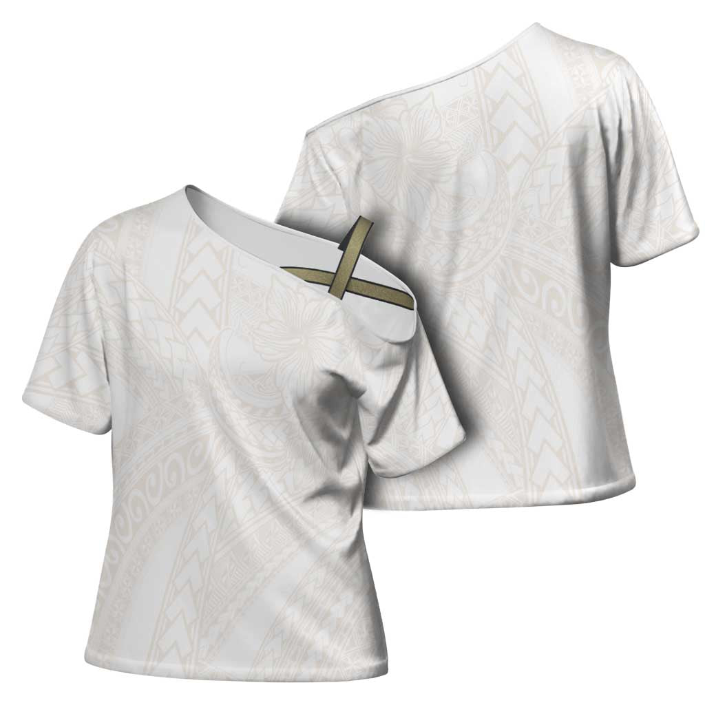 Samoa Lotu Tamaiti Ivory Cross Shoulder Shirt Teuila Tatau LT7 - Polynesian Pride
