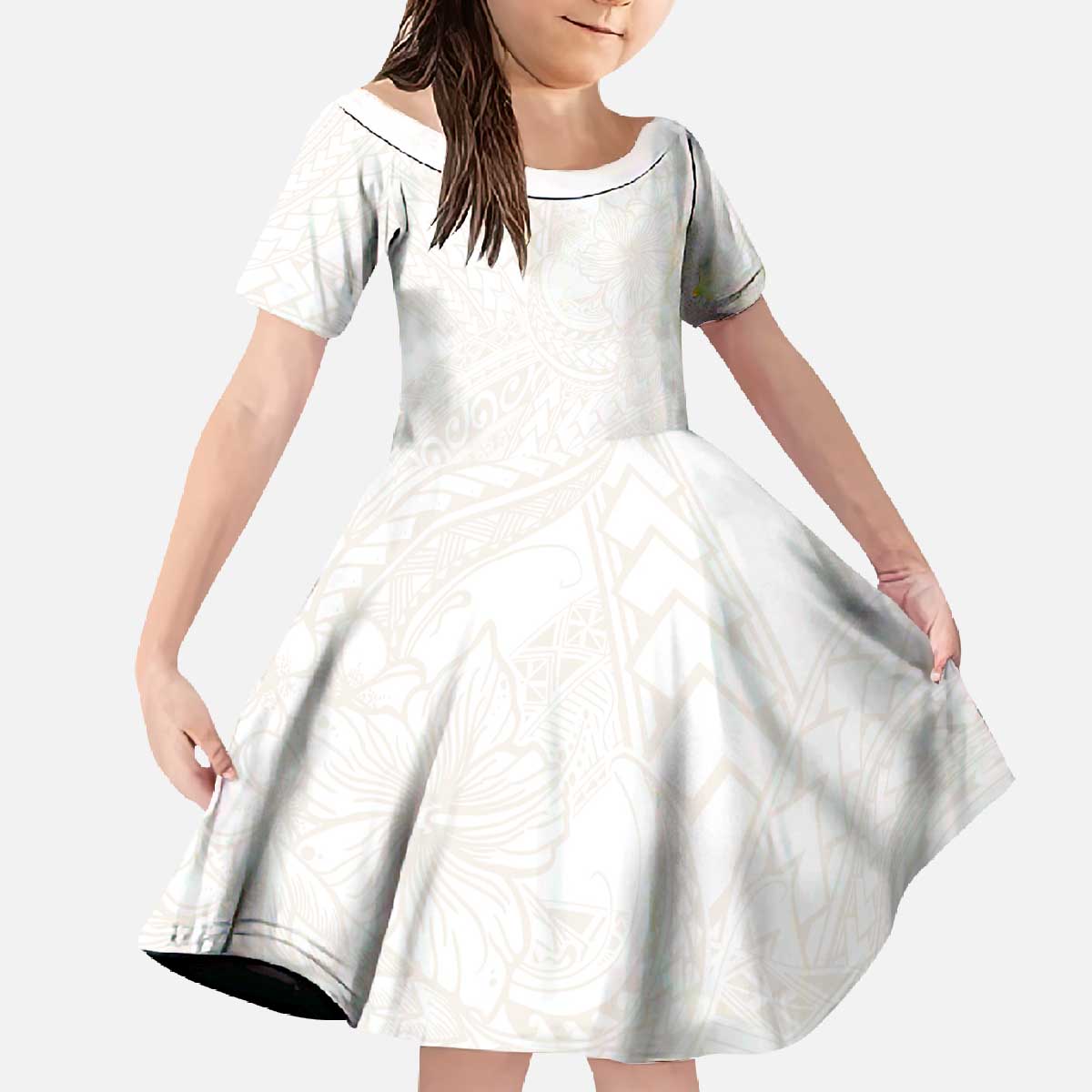 Samoa Lotu Tamaiti Ivory Family Matching Off The Shoulder Long Sleeve Dress and Hawaiian Shirt Teuila Tatau - Polynesian Pride