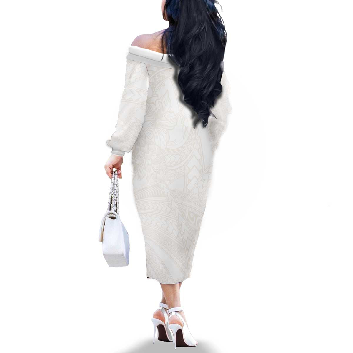 Samoa Lotu Tamaiti Ivory Family Matching Off The Shoulder Long Sleeve Dress and Hawaiian Shirt Teuila Tatau - Polynesian Pride