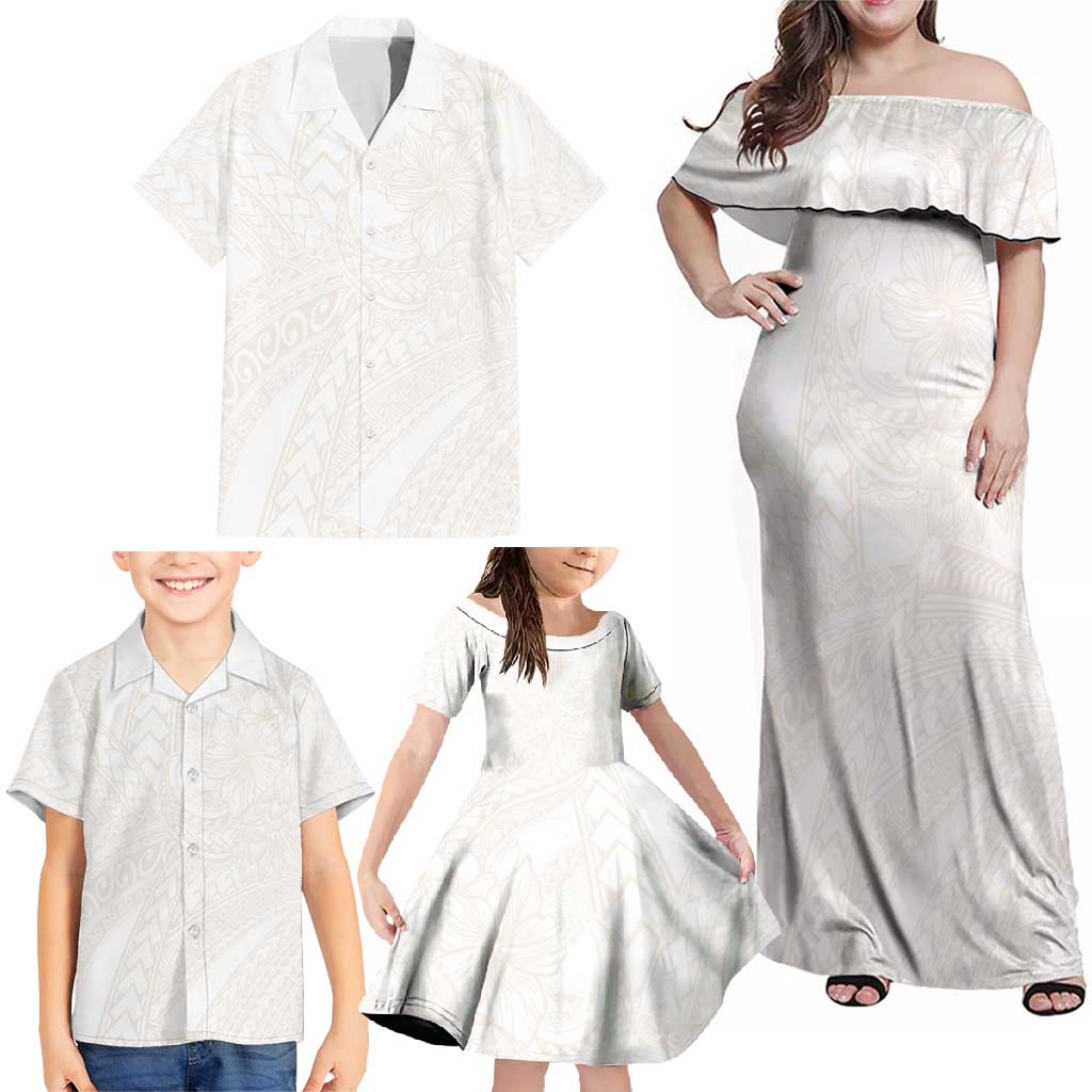 Samoa Lotu Tamaiti Ivory Family Matching Off Shoulder Maxi Dress and Hawaiian Shirt Teuila Tatau - Polynesian Pride