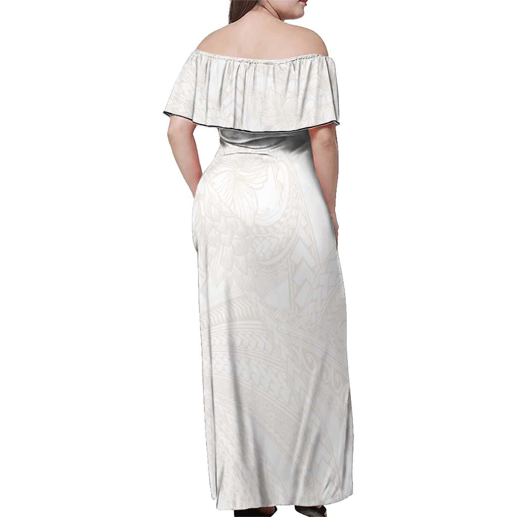 Samoa Lotu Tamaiti Ivory Family Matching Off Shoulder Maxi Dress and Hawaiian Shirt Teuila Tatau - Polynesian Pride