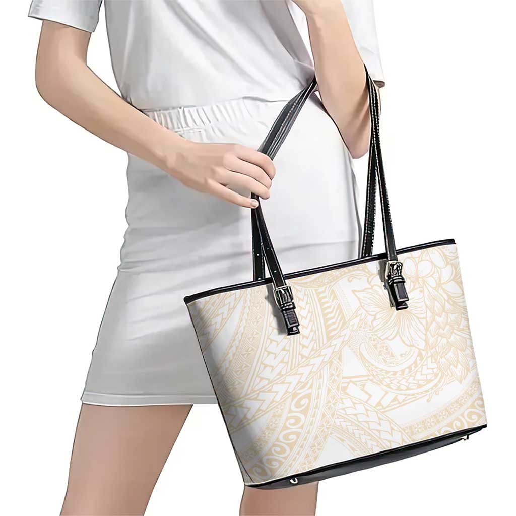 Samoa Lotu Tamaiti Ivory Leather Tote Bag Teuila Tatau - Polynesian Pride
