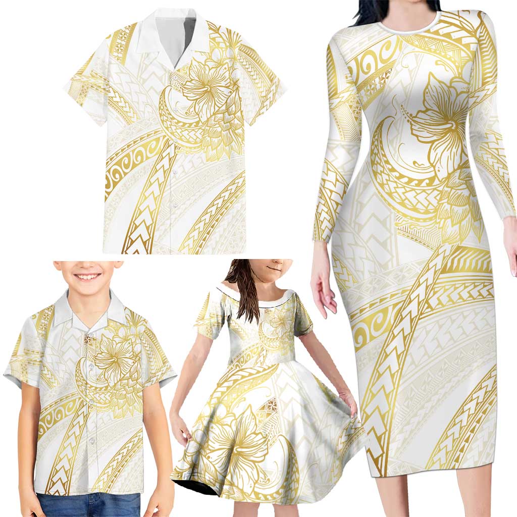 Samoa Lotu Tamaiti Gold Family Matching Long Sleeve Bodycon Dress and Hawaiian Shirt Teuila Tatau - Polynesian Pride