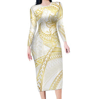 Samoa Lotu Tamaiti Gold Family Matching Long Sleeve Bodycon Dress and Hawaiian Shirt Teuila Tatau - Polynesian Pride