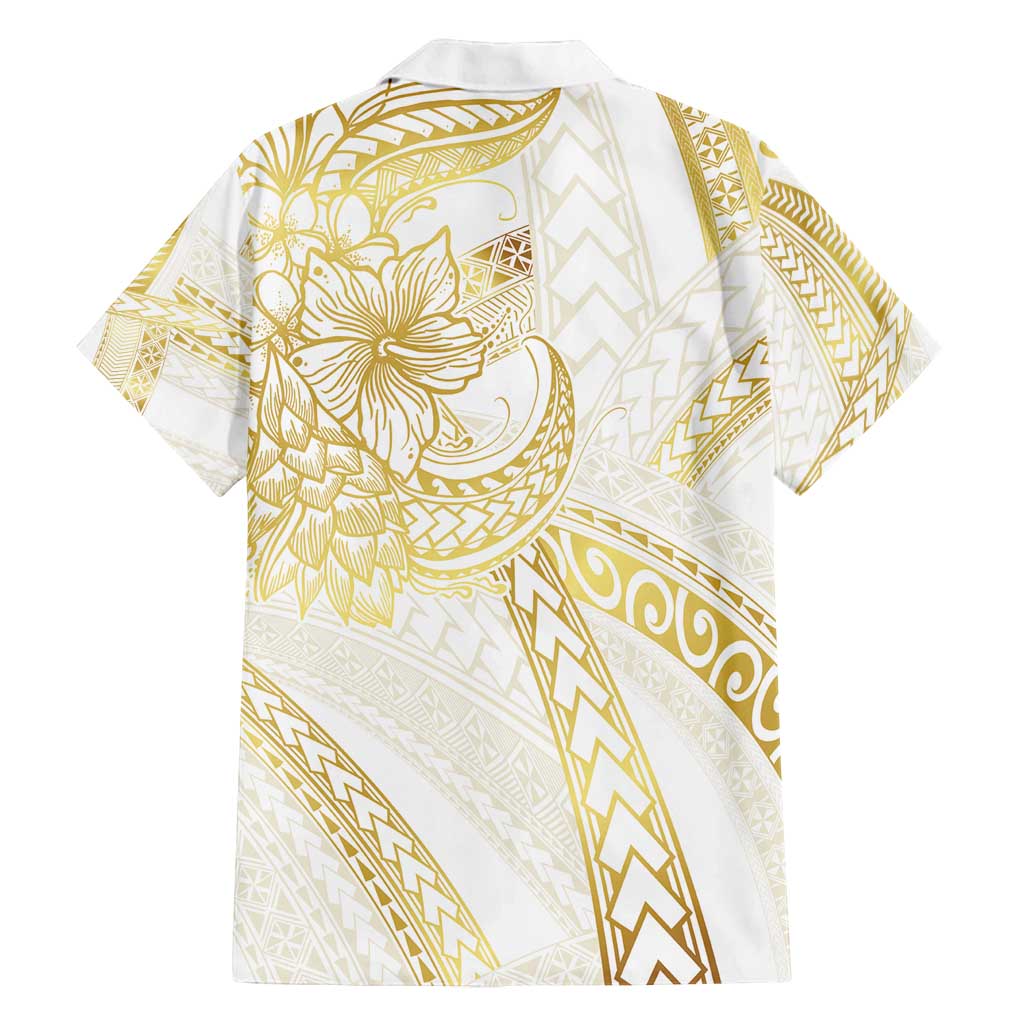 Samoa Lotu Tamaiti Gold Family Matching Off Shoulder Short Dress and Hawaiian Shirt Teuila Tatau - Polynesian Pride