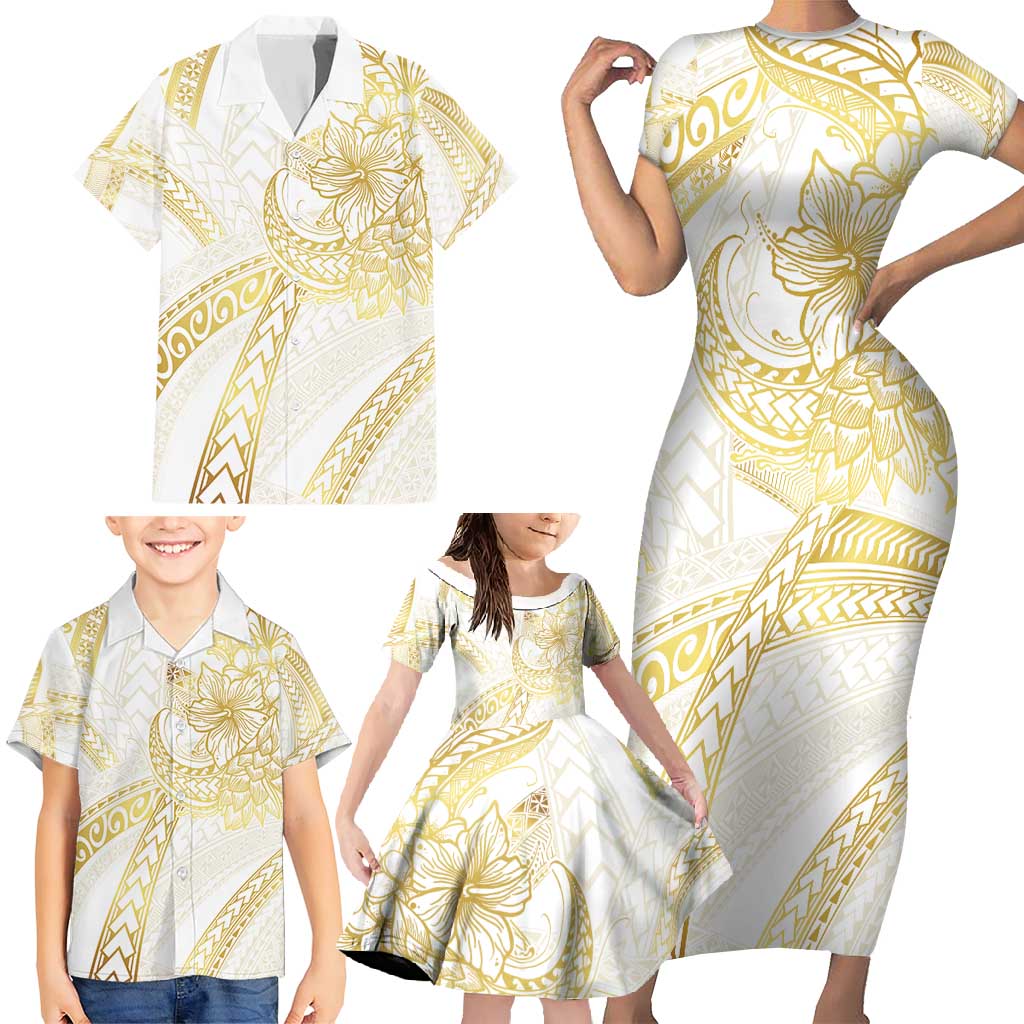 Samoa Lotu Tamaiti Gold Family Matching Short Sleeve Bodycon Dress and Hawaiian Shirt Teuila Tatau - Polynesian Pride