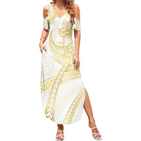 Samoa Lotu Tamaiti Gold Family Matching Summer Maxi Dress and Hawaiian Shirt Teuila Tatau - Polynesian Pride