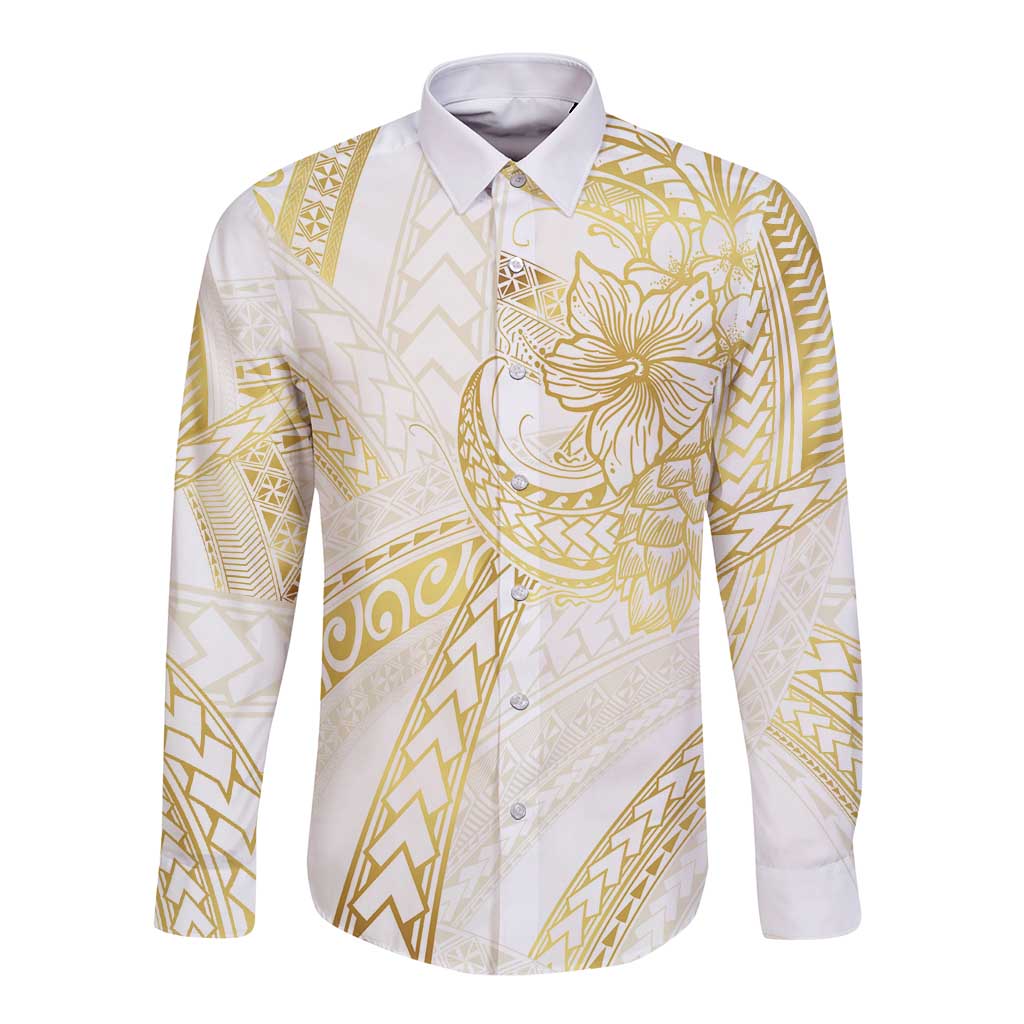Samoa Lotu Tamaiti Gold Long Sleeve Button Shirt Teuila Tatau LT7 Unisex Gold - Polynesian Pride