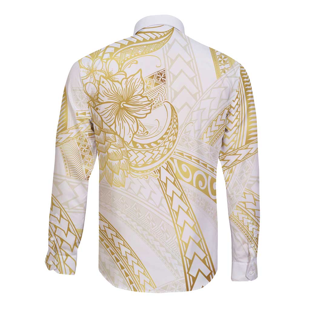 Samoa Lotu Tamaiti Gold Long Sleeve Button Shirt Teuila Tatau LT7 - Polynesian Pride