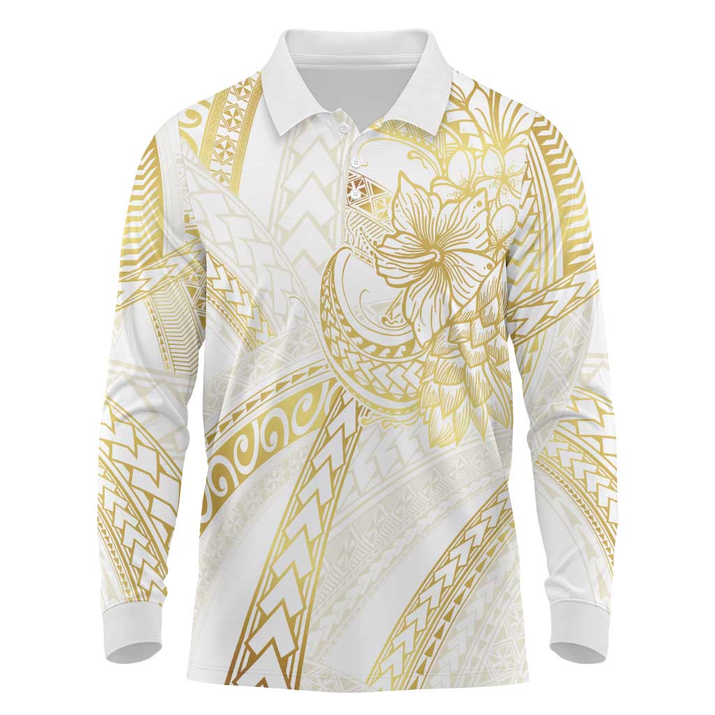 Samoa Lotu Tamaiti Gold Long Sleeve Polo Shirt Teuila Tatau LT7 Gold - Polynesian Pride