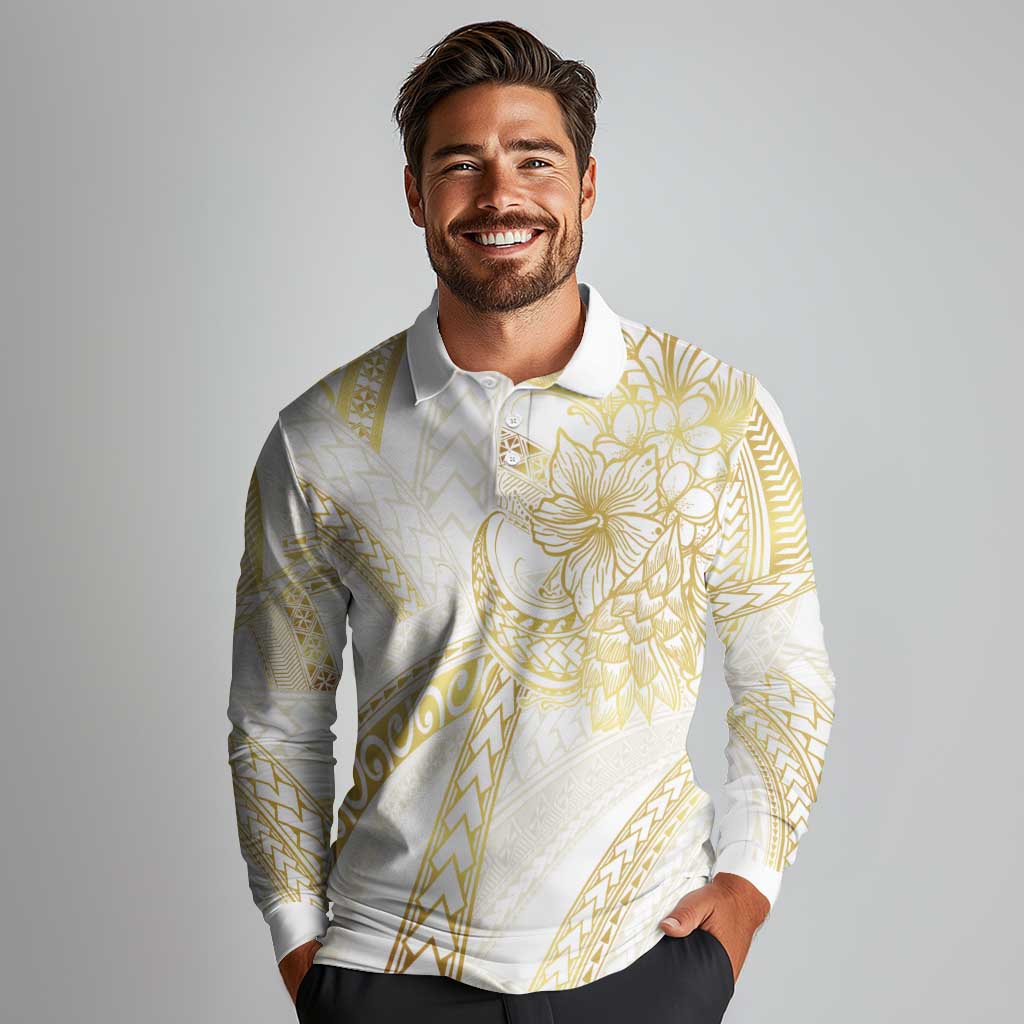 Samoa Lotu Tamaiti Gold Long Sleeve Polo Shirt Teuila Tatau LT7 - Polynesian Pride