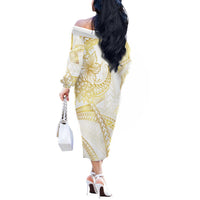 Samoa Lotu Tamaiti Gold Off The Shoulder Long Sleeve Dress Teuila Tatau - Polynesian Pride