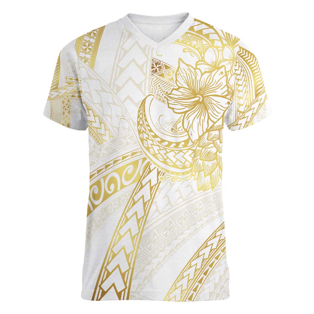 Samoa Lotu Tamaiti Gold Women V-Neck T-Shirt Teuila Tatau - Polynesian Pride
